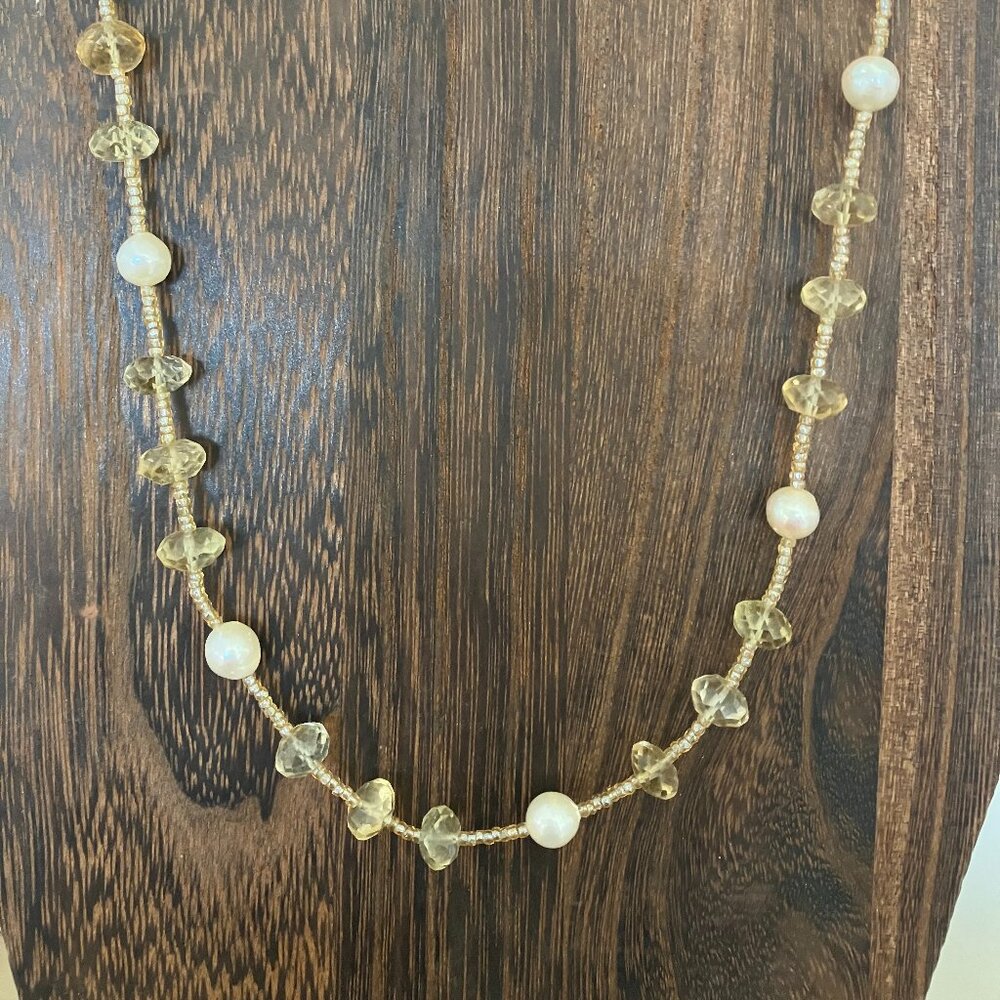 Vintage Citrine Quartz Crystal and Pearl Necklace
